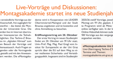 Live-Vorträge und Diskussionen:                                                                                                                          eMontagsakademie startet ins neue Studienjahr