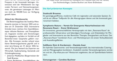 Gr&uuml;nderwettbewerb StadtUp Braunau 2026                                                                                                                                                    Ideen f&uuml;r eine lebendige Innenstadt pr&auml;miert